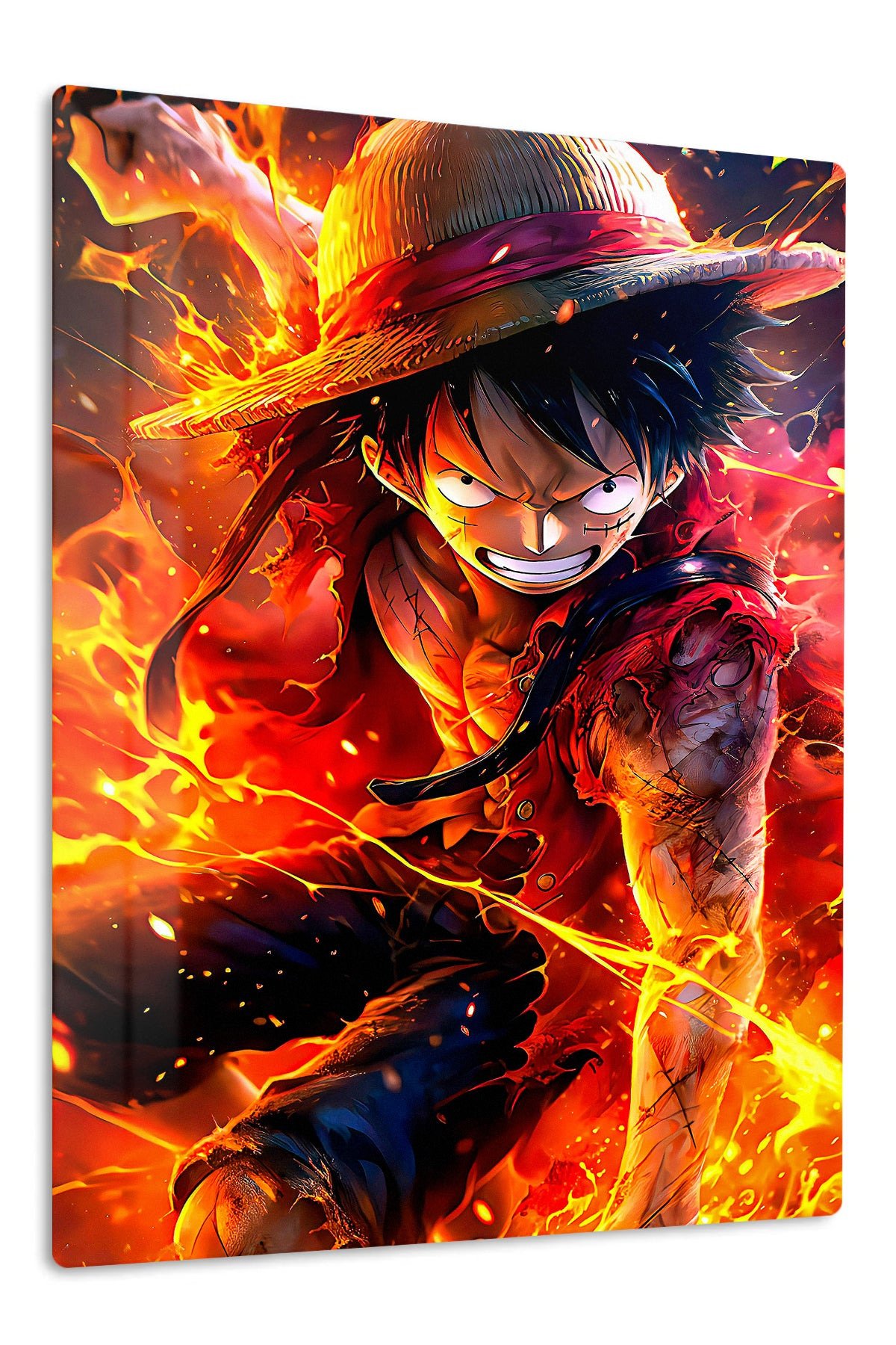 Fiery Straw Hat Adventurer metal wall art print