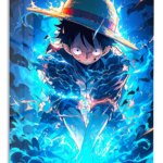 Blue Energy Straw Hat Hero metal wall art print