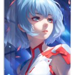 Blue-Haired Celestial Girl metal wall art print