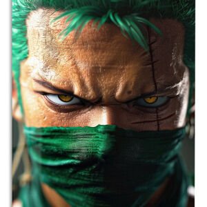 Emerald Masked Swordsman Portrait metal wall art print