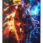 Fire and Shadow Rival Warriors metal wall art print