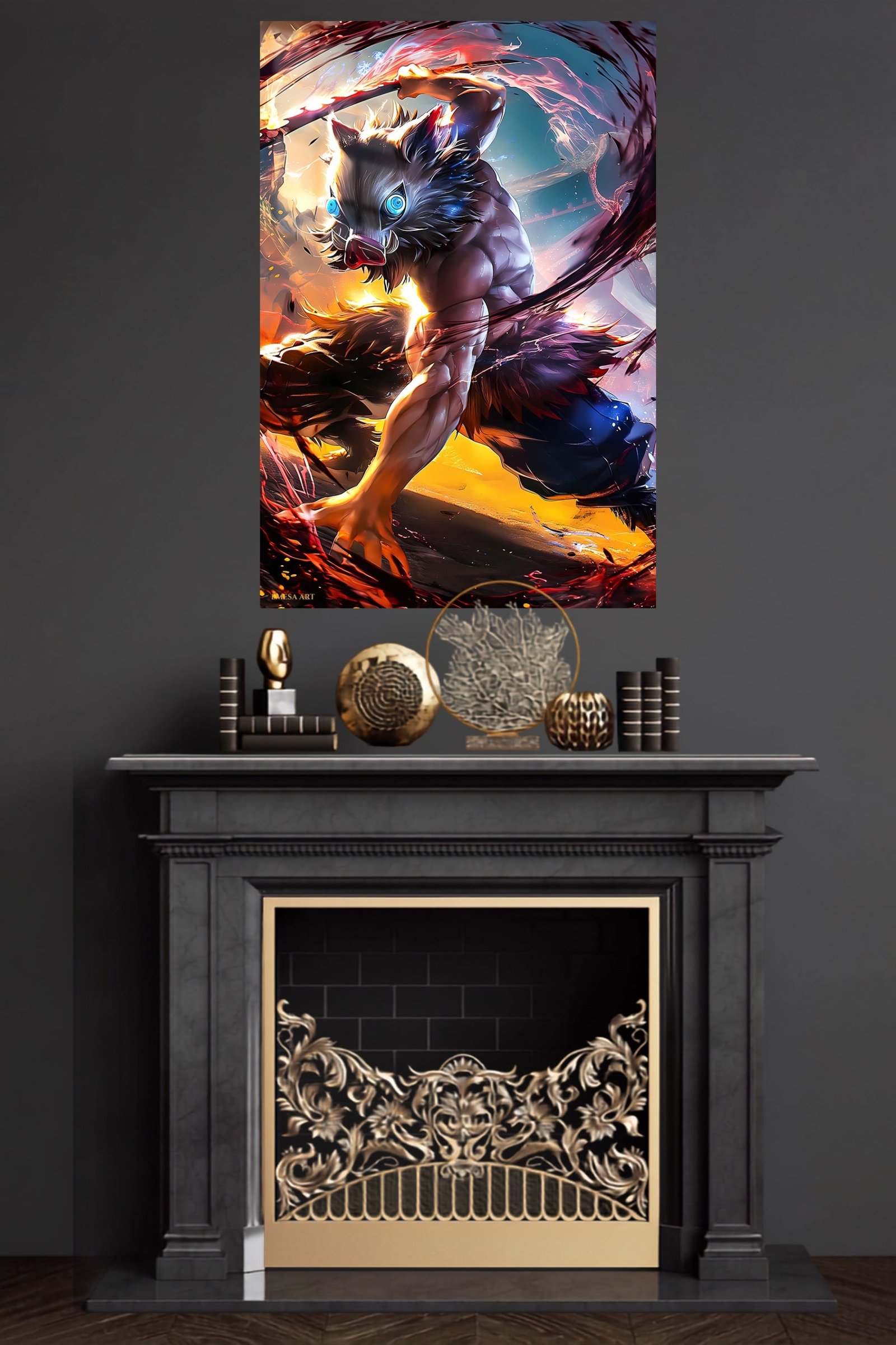 Wild Boar Mask Warrior metal wall art print, view 4