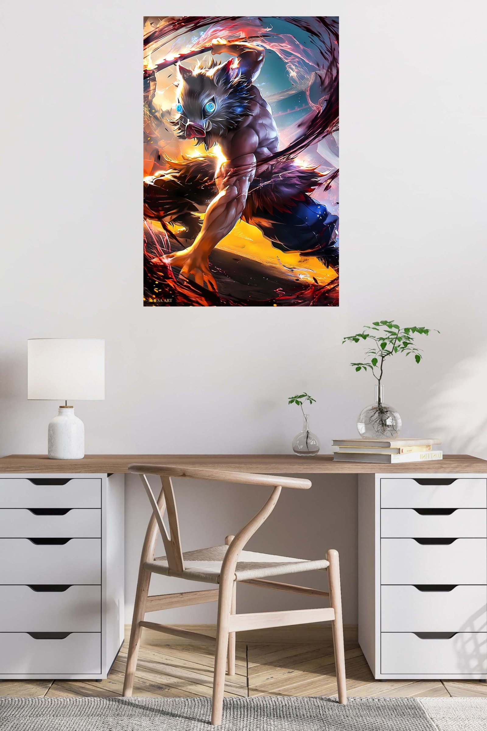 Wild Boar Mask Warrior metal wall art print, view 5