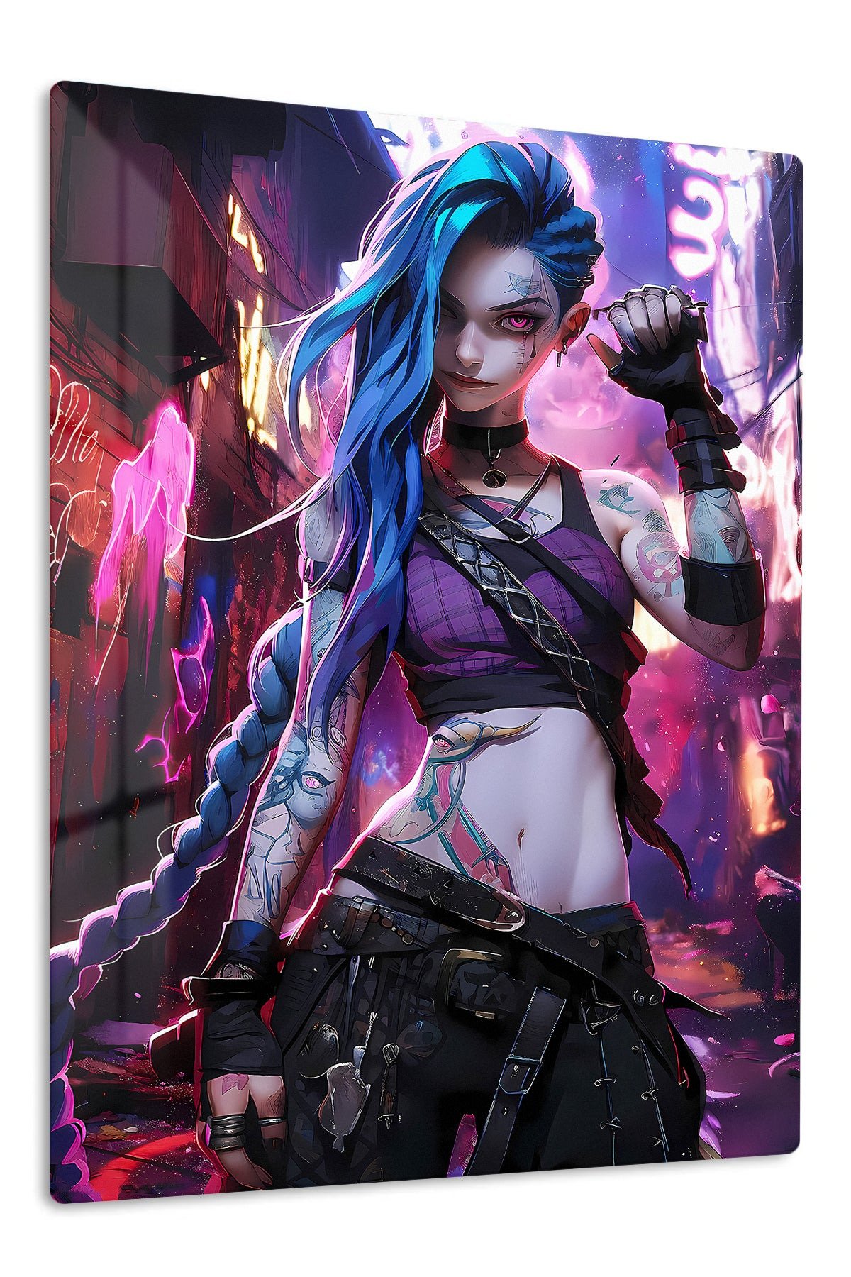 Neon Blue Braid Rebel metal wall art print