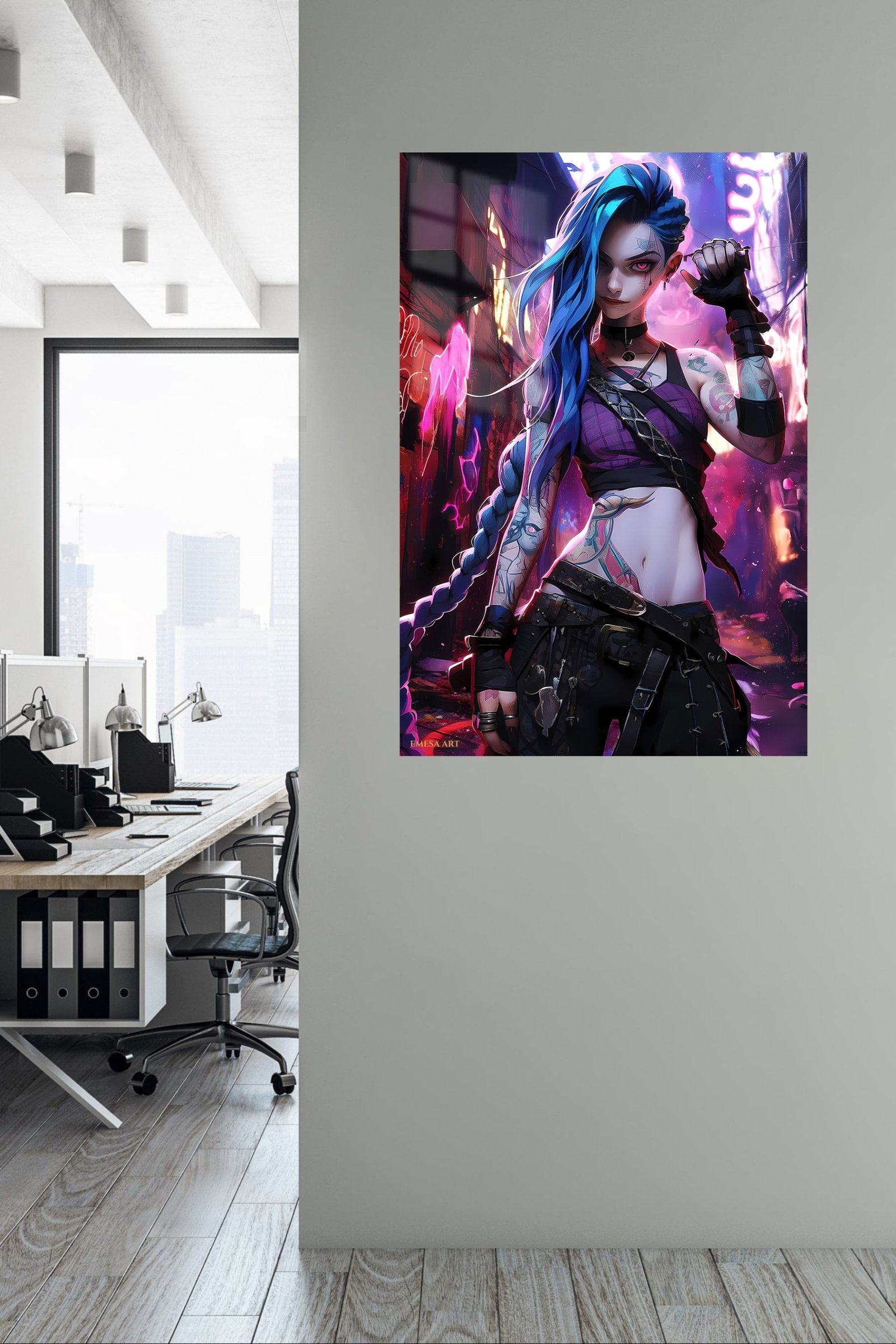 Neon Blue Braid Rebel metal wall art print, view 5