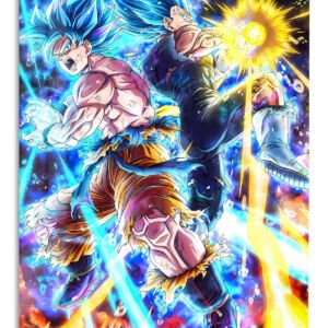 Blue-Haired Warriors Energy Clash metal wall art print