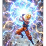 Golden-Haired Warrior's Lightning Surge metal wall art print