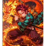 Flame Serpent Sword Warrior metal wall art print
