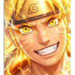 Golden Lightning Ninja Portrait metal wall art print