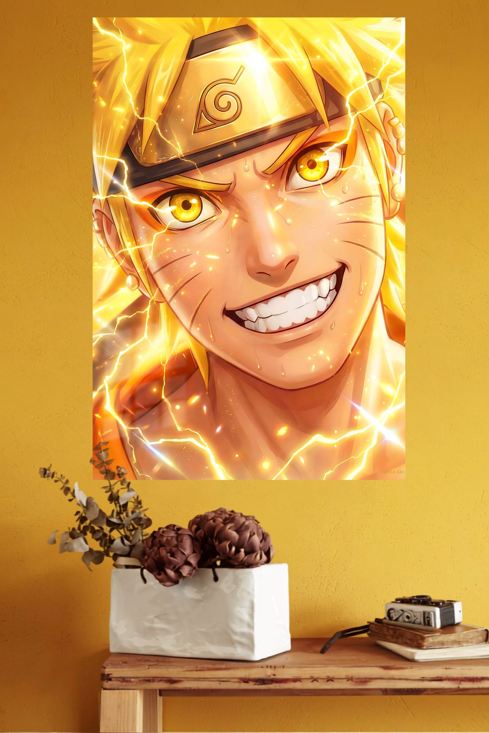 Golden Lightning Ninja Portrait metal wall art print, view 4