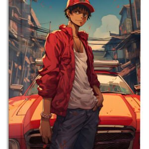 Red Cap Street Racer metal wall art print