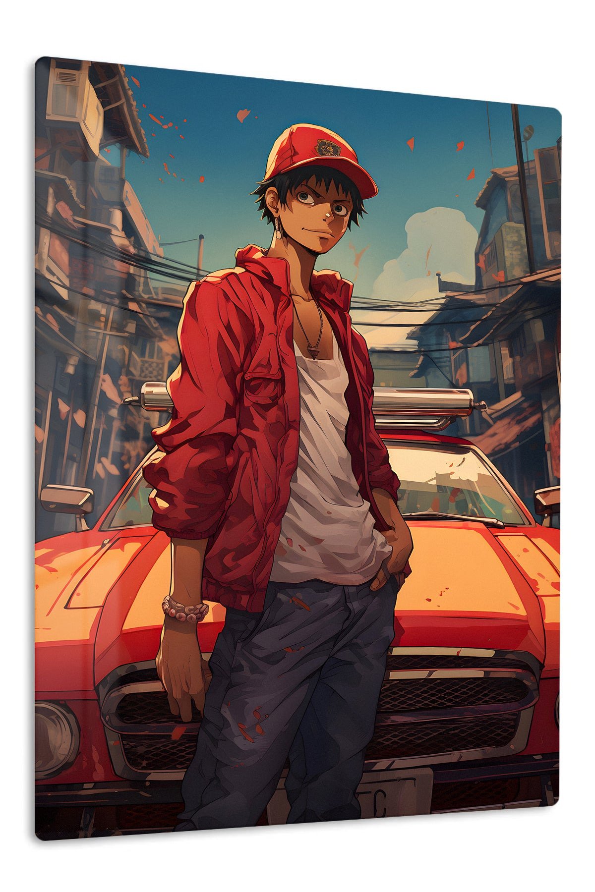 Red Cap Street Racer metal wall art print