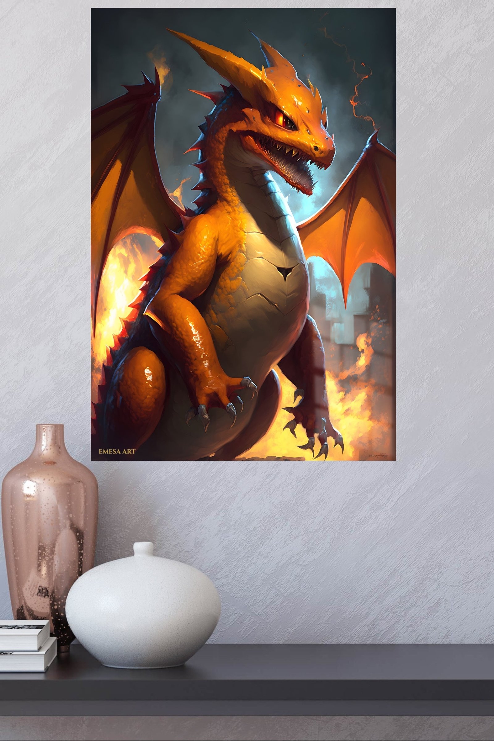 Flame-Eyed Warrior Portrait metal wall art print, view 4