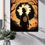 Autumn Forest Warrior Silhouette metal wall art print, view 4