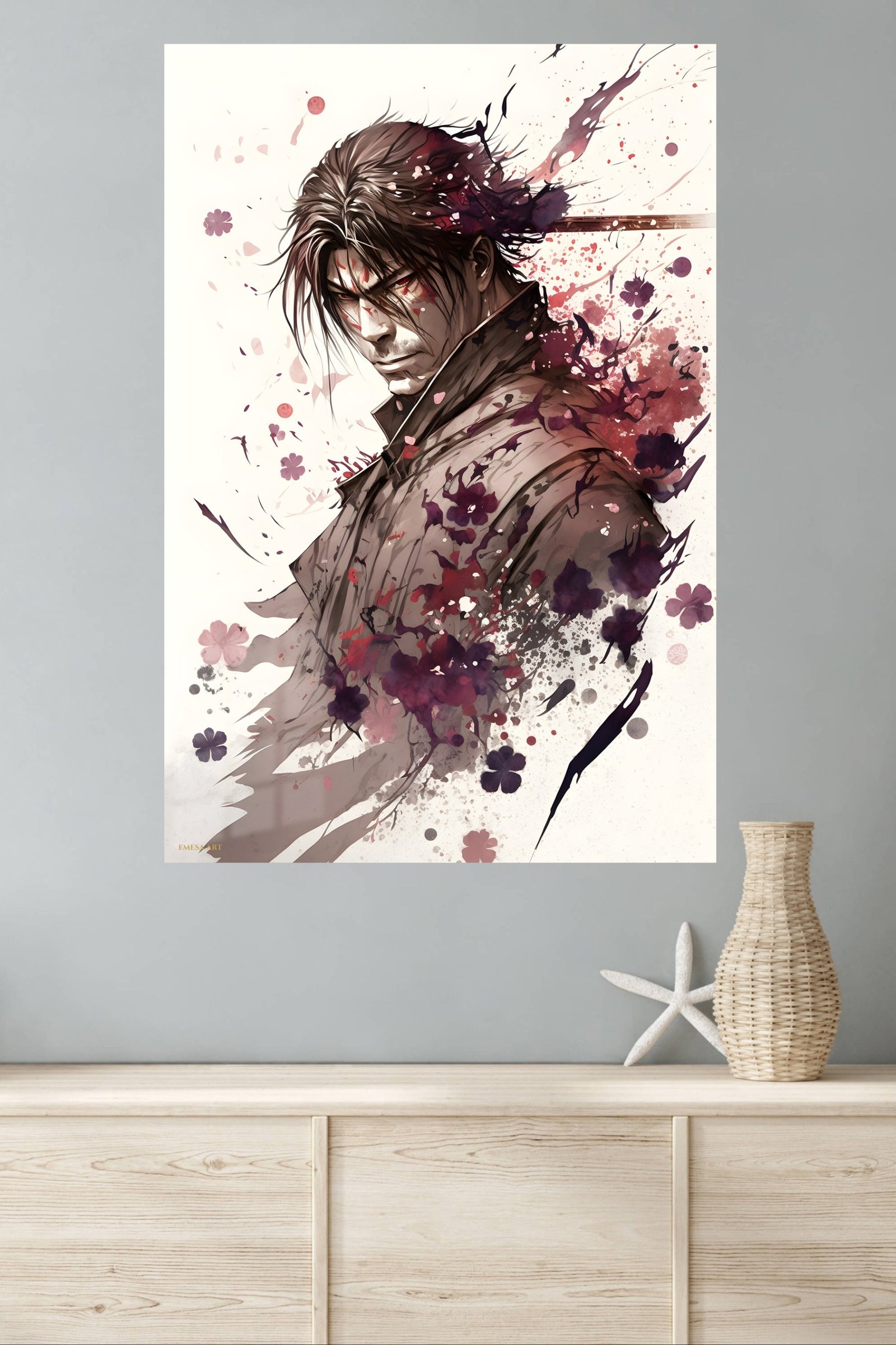 Crimson Ink Warrior metal wall art print, view 4