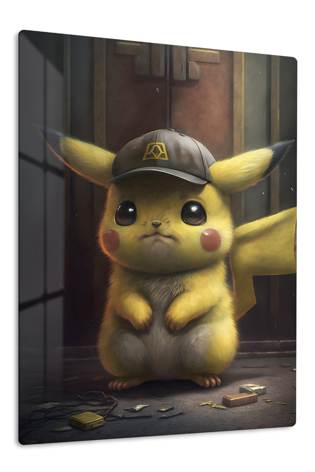 Yellow Mouse in an Emblem Cap metal wall art print