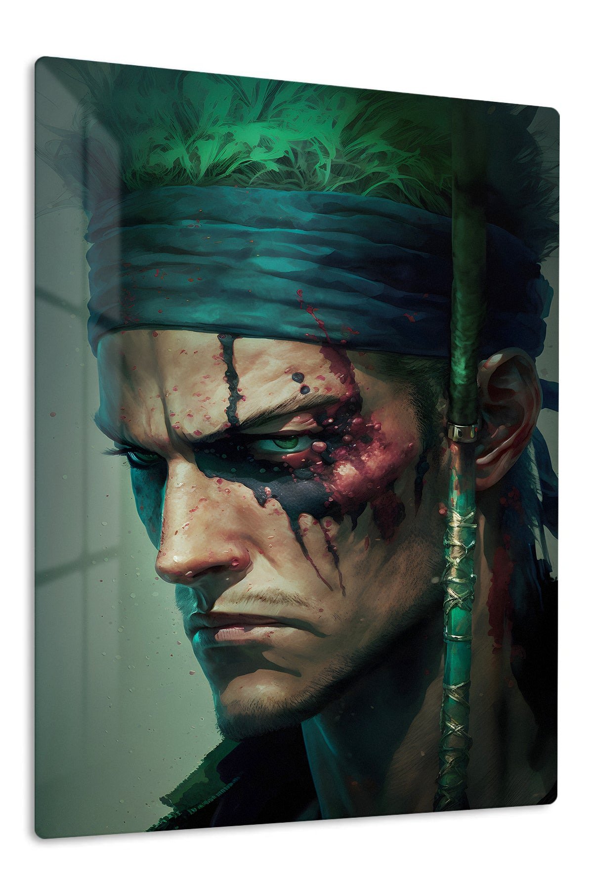 Bloodied Green Headband Warrior metal wall art print