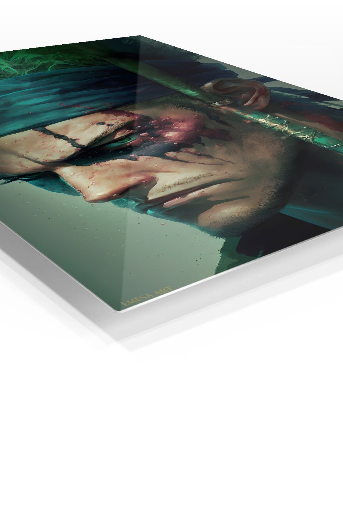 Bloodied Green Headband Warrior metal wall art print, view 2