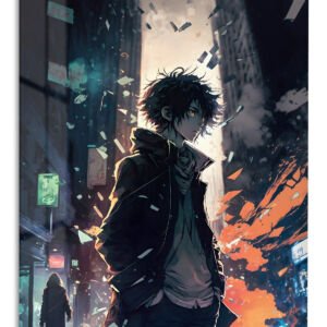 Shattered Neon Alley metal wall art print