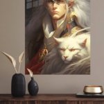 White-Haired Elf Warrior and Snow Lion metal wall art print, view 4