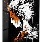 White-Haired Warrior Ink Burst metal wall art print