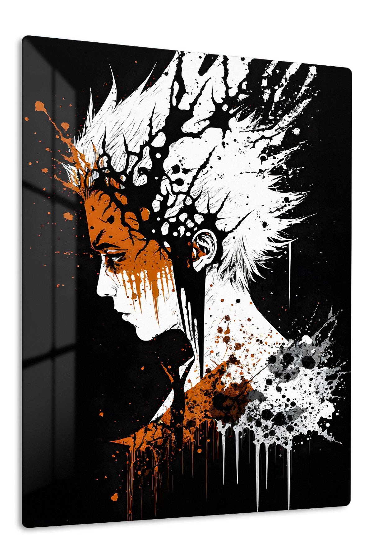 White-Haired Warrior Ink Burst metal wall art print