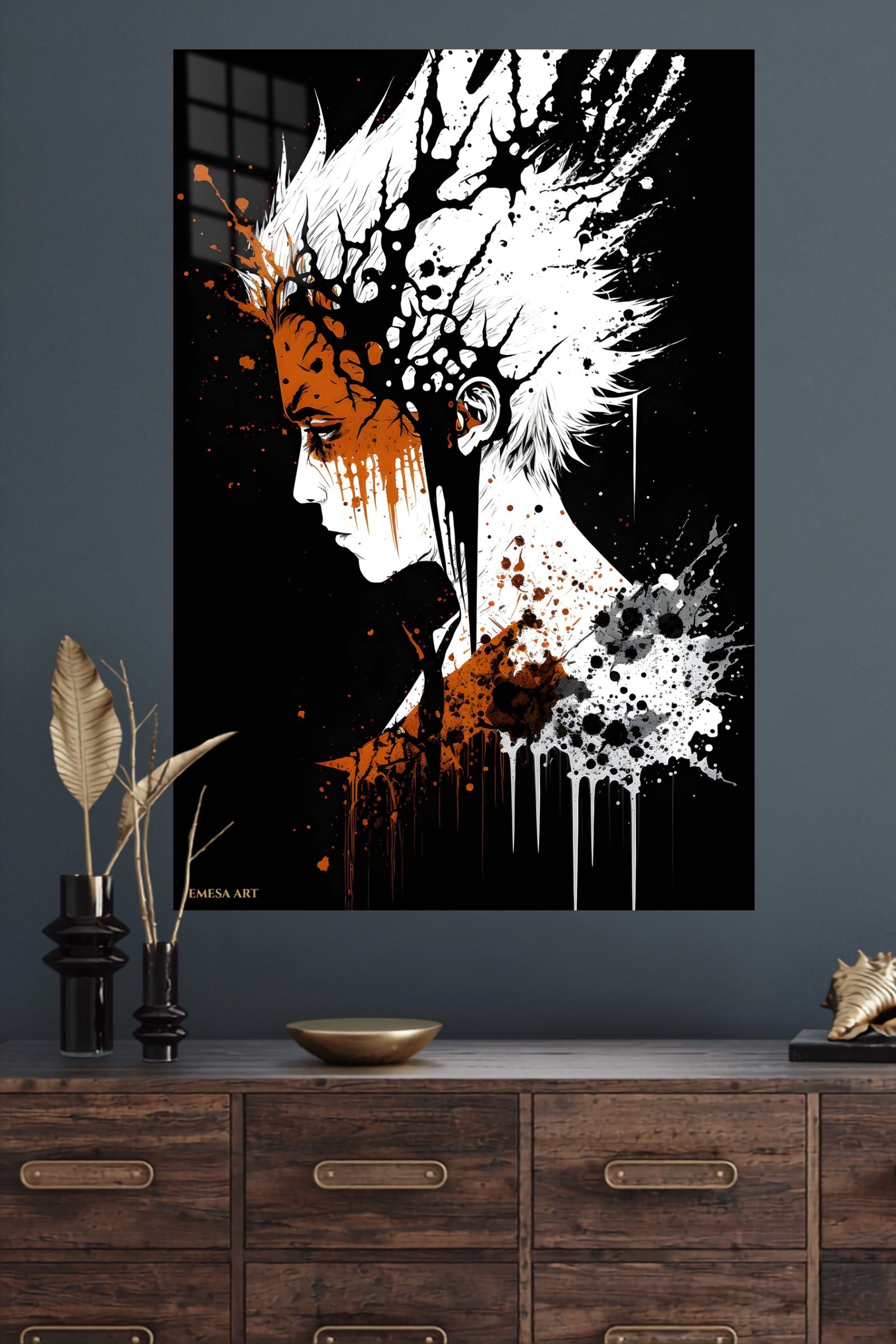 White-Haired Warrior Ink Burst metal wall art print, view 4