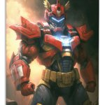 Crimson Winged Mech Warrior metal wall art print