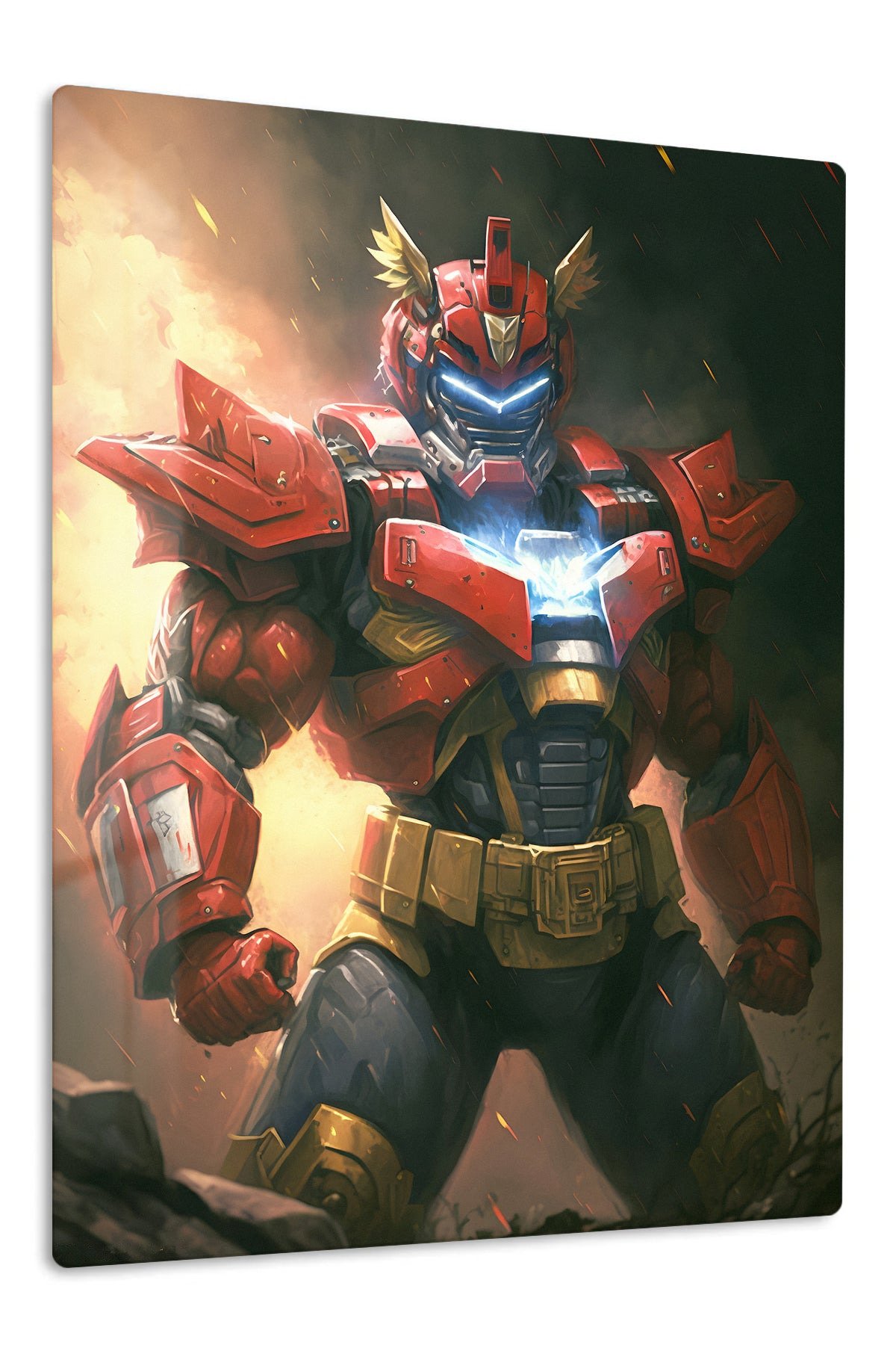 Crimson Winged Mech Warrior metal wall art print