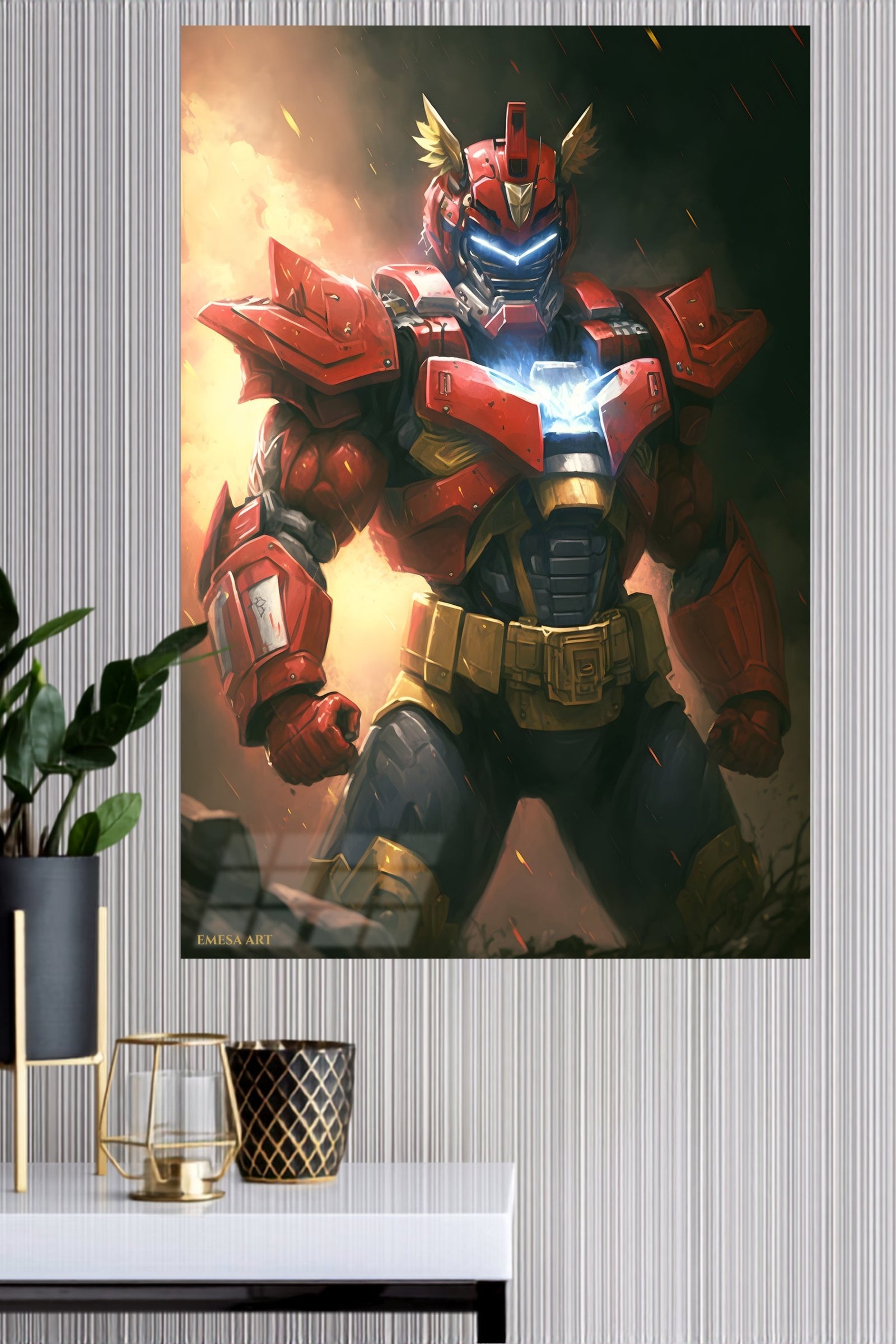Crimson Winged Mech Warrior metal wall art print, view 4