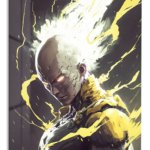 Golden Energy Armored Fighter metal wall art print