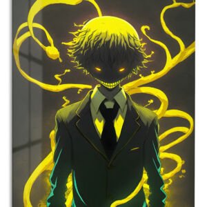 Grinning Shadow Figure with Golden Energy metal wall art print