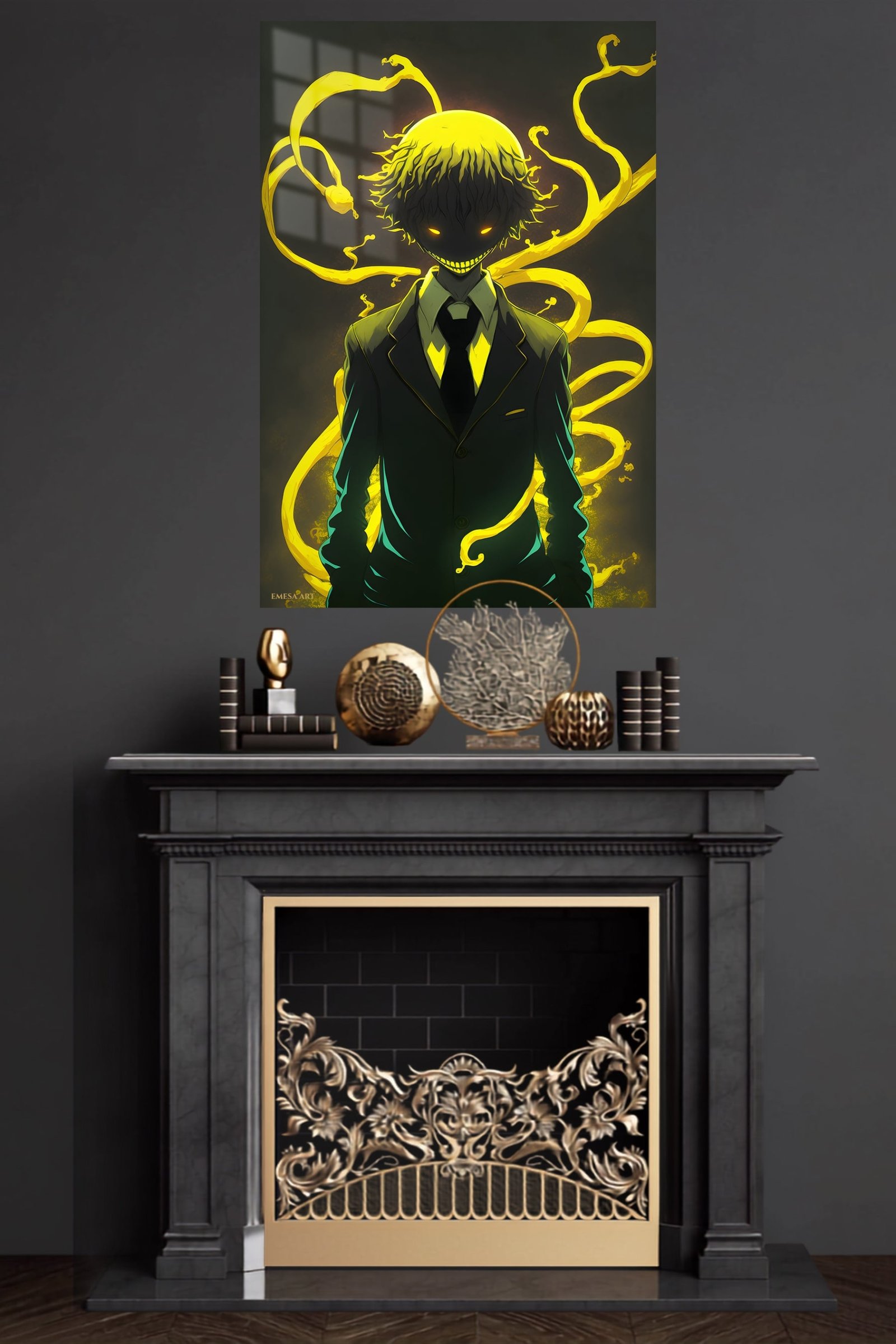 Grinning Shadow Figure with Golden Energy metal wall art print, view 4