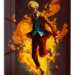 Blond Figure in Golden Flames metal wall art print