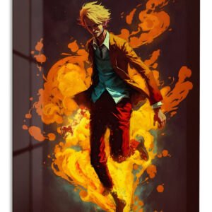 Blond Figure in Golden Flames metal wall art print