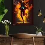 Blond Figure in Golden Flames metal wall art print, view 4