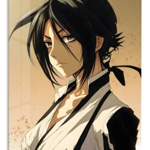 Shadowed Black-Haired Warrior Portrait metal wall art print