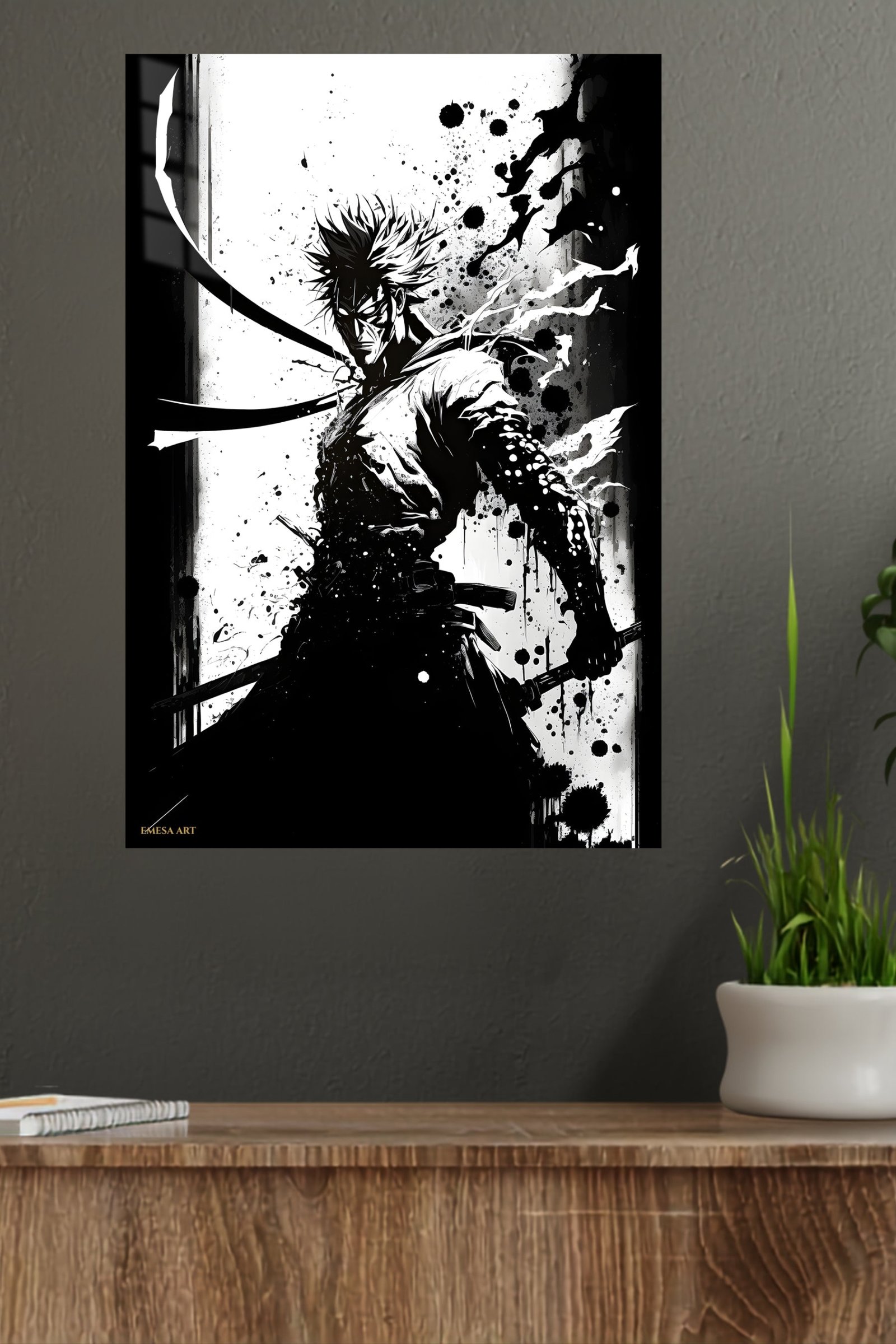 Ink Shadow Swordsman metal wall art print, view 4