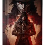 Crimson-Eyed Gothic Hunter metal wall art print