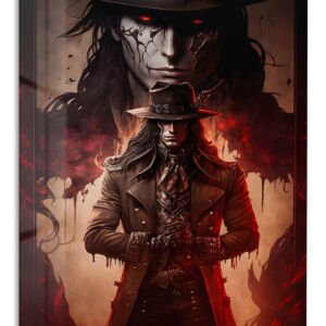 Crimson-Eyed Gothic Hunter metal wall art print