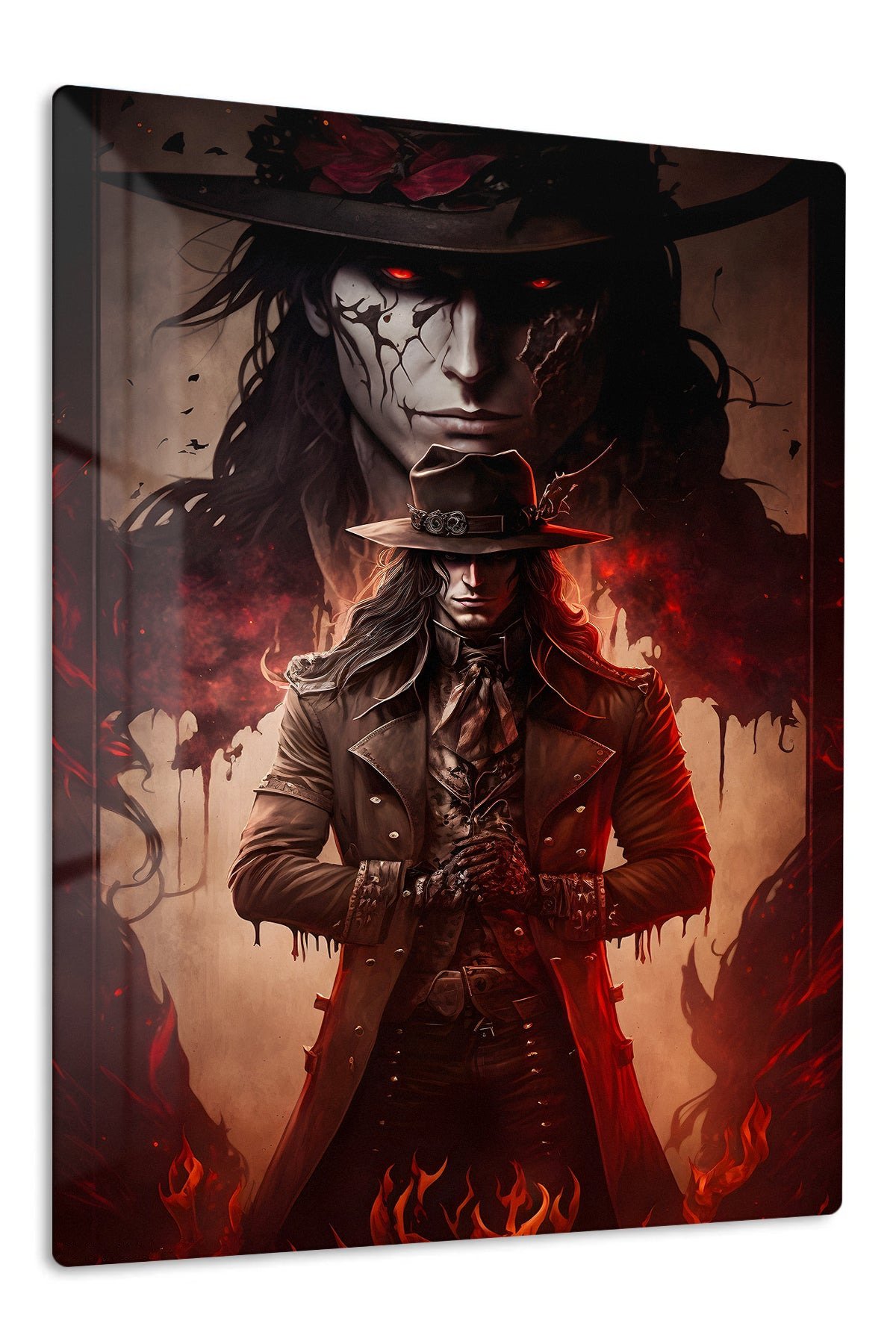 Crimson-Eyed Gothic Hunter metal wall art print