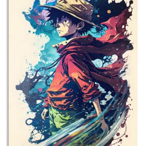 Straw Hat Adventurer in Crimson Cloak metal wall art print
