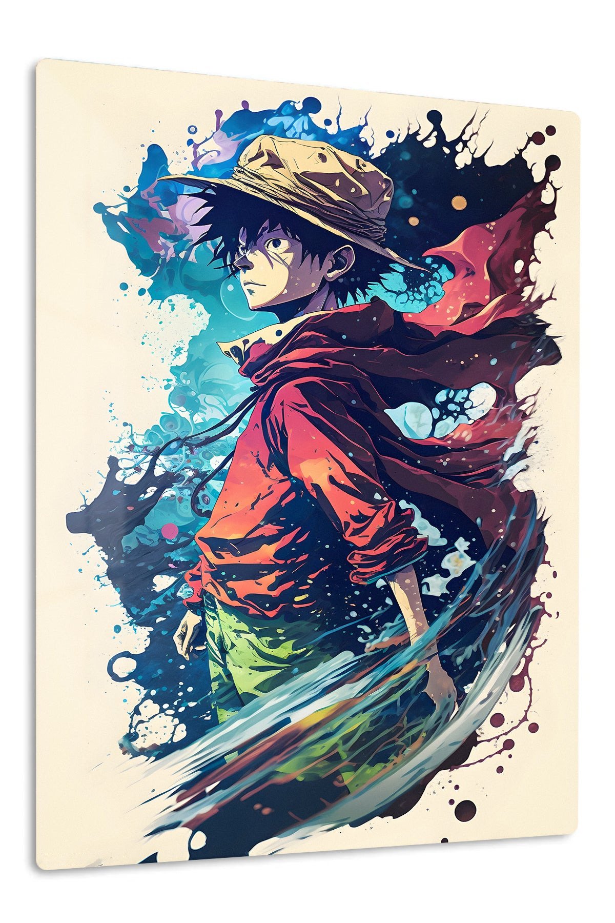 Straw Hat Adventurer in Crimson Cloak metal wall art print