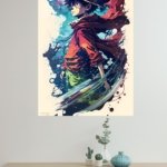 Straw Hat Adventurer in Crimson Cloak metal wall art print, view 4