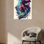 Straw Hat Adventurer in Crimson Cloak metal wall art print, view 5
