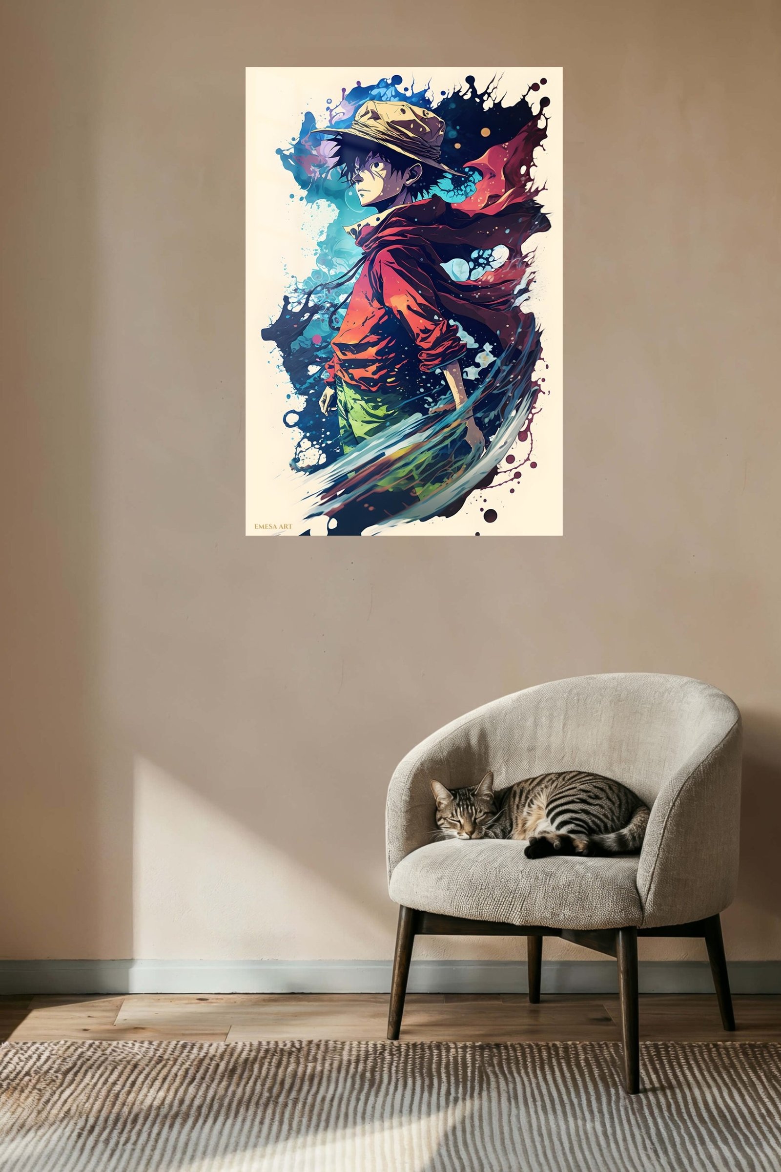 Straw Hat Adventurer in Crimson Cloak metal wall art print, view 5