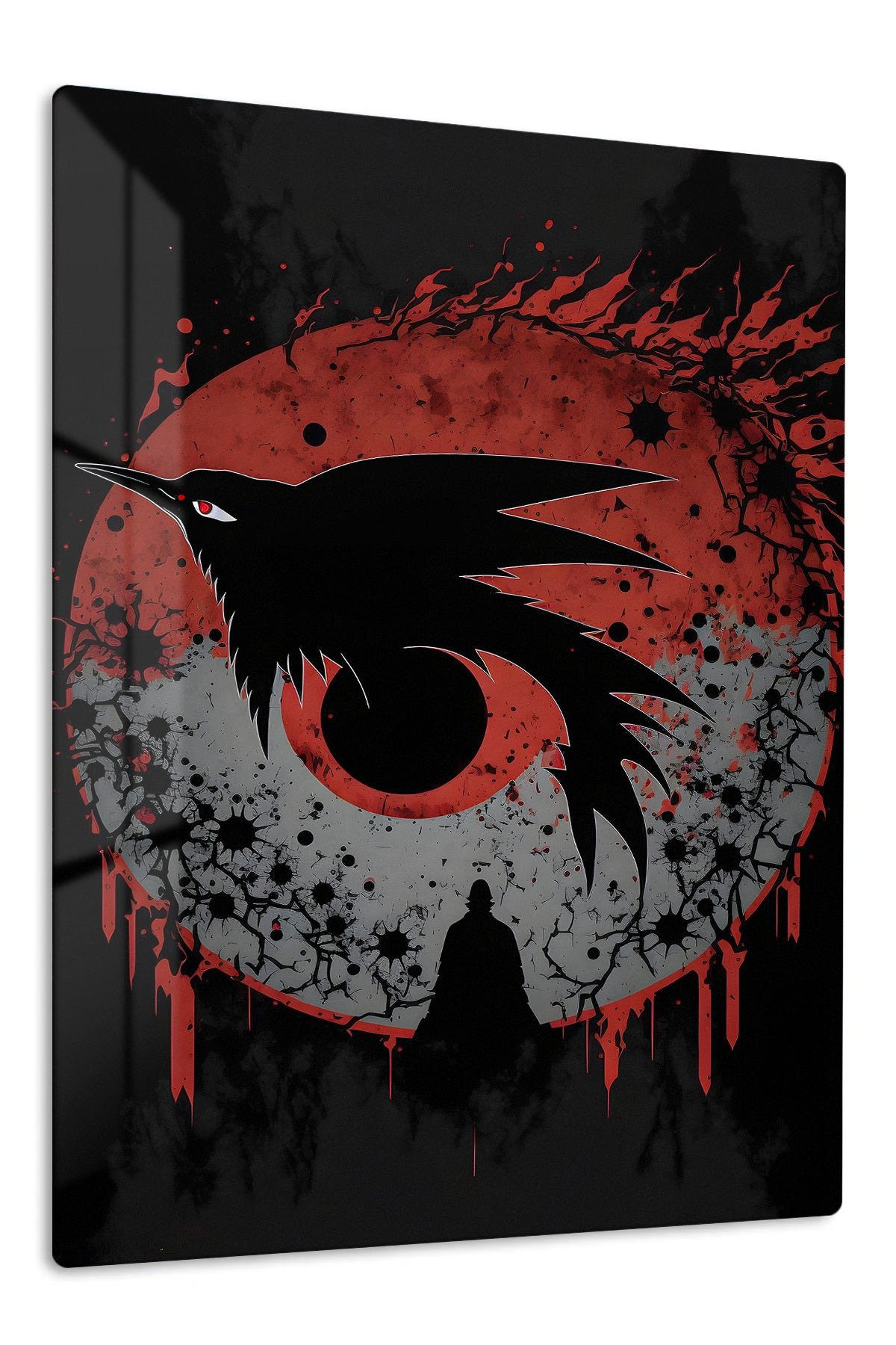 Crimson Moon Raven metal wall art print