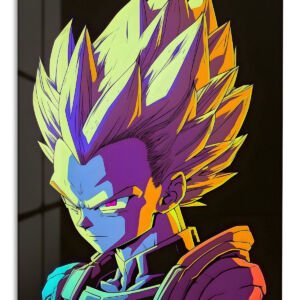 Neon Spiked-Hair Warrior Portrait metal wall art print
