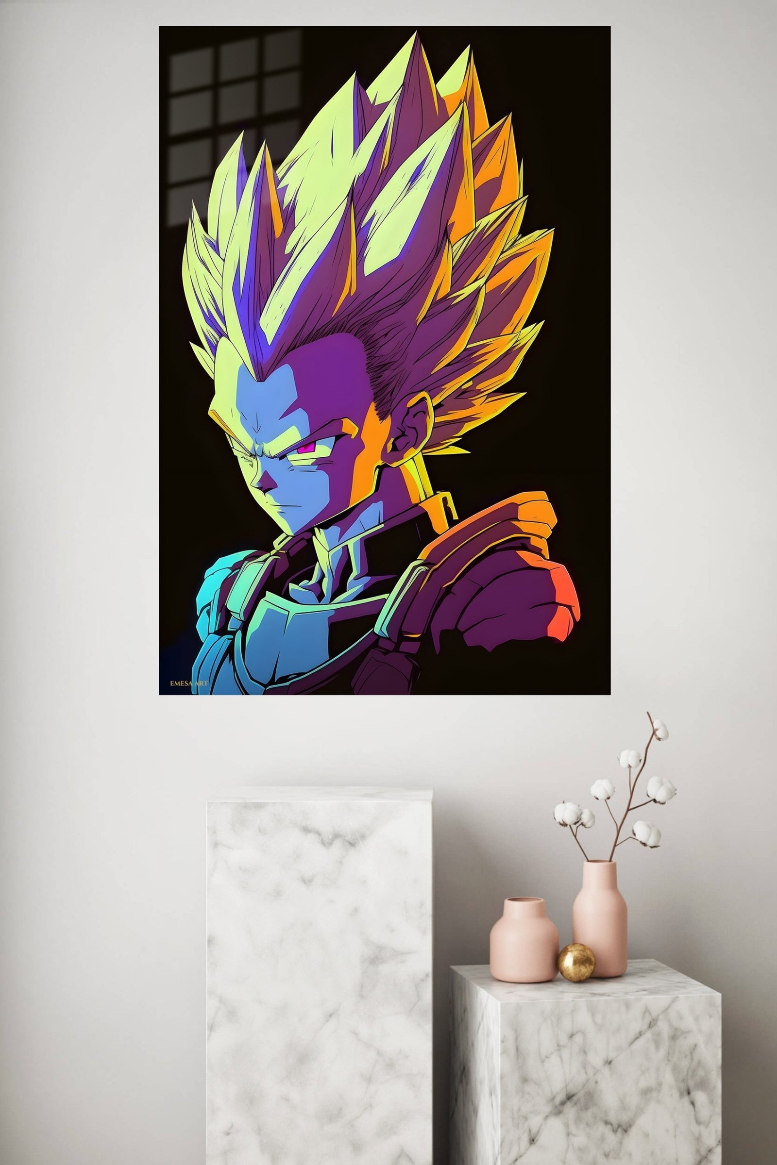 Neon Spiked-Hair Warrior Portrait metal wall art print, view 4