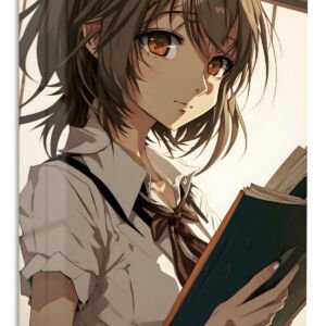 Sunlit Student with Open Book metal wall art print